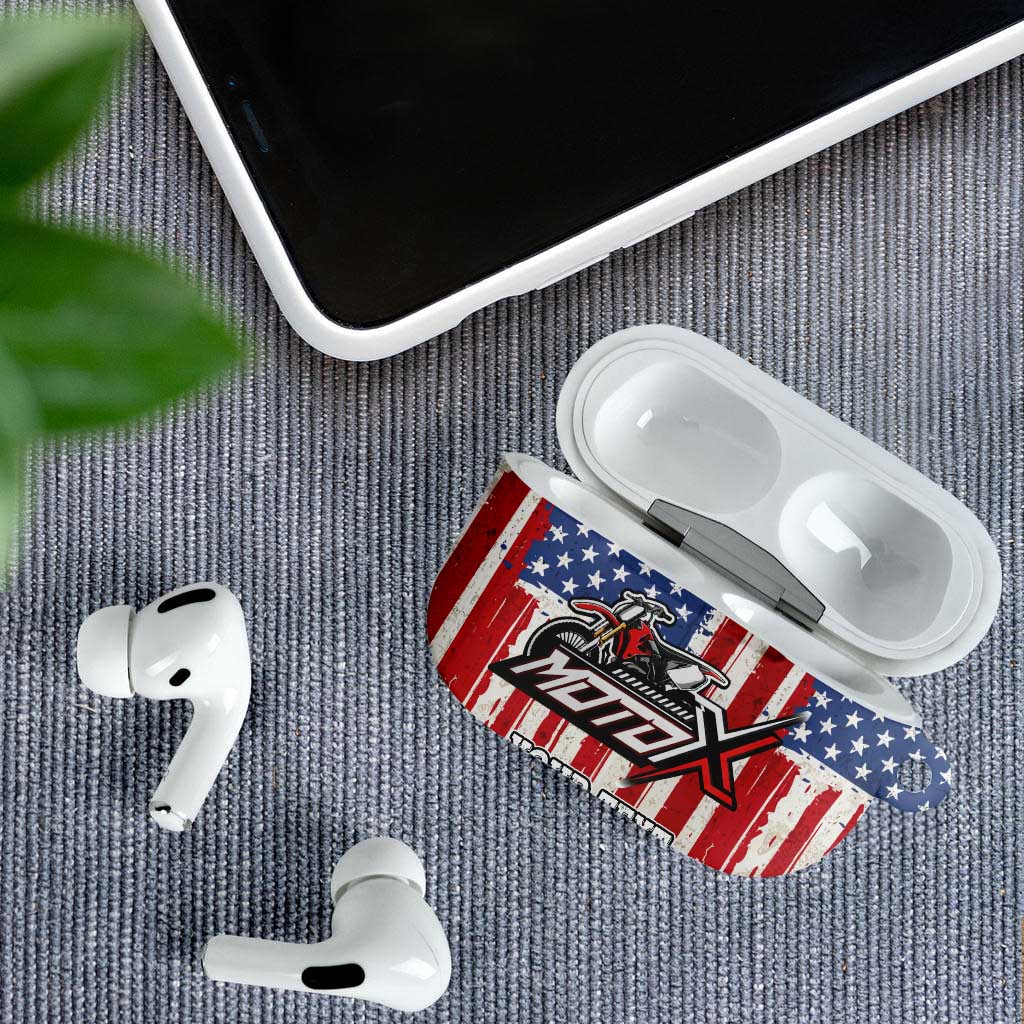 Personalized Motocross Rider AirPods Case with American Flag and Thin Blue Line Pattern - Wonder Print Shop
