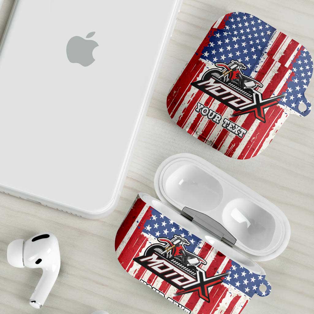 Personalized Motocross Rider AirPods Case with American Flag and Thin Blue Line Pattern - Wonder Print Shop