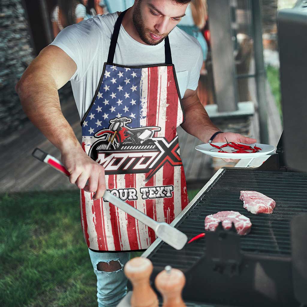 Personalized Motocross Rider Apron with American Flag and Thin Blue Line Pattern - Wonder Print Shop
