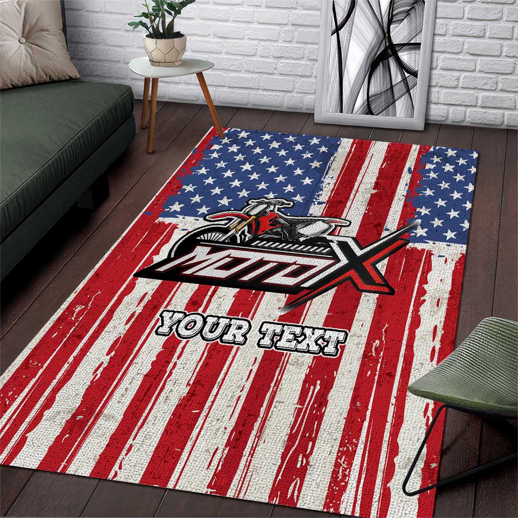 Personalized Motocross Rider Area Rug with American Flag and Thin Blue Line Pattern - Wonder Print Shop