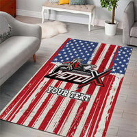 Personalized Motocross Rider Area Rug with American Flag and Thin Blue Line Pattern - Wonder Print Shop