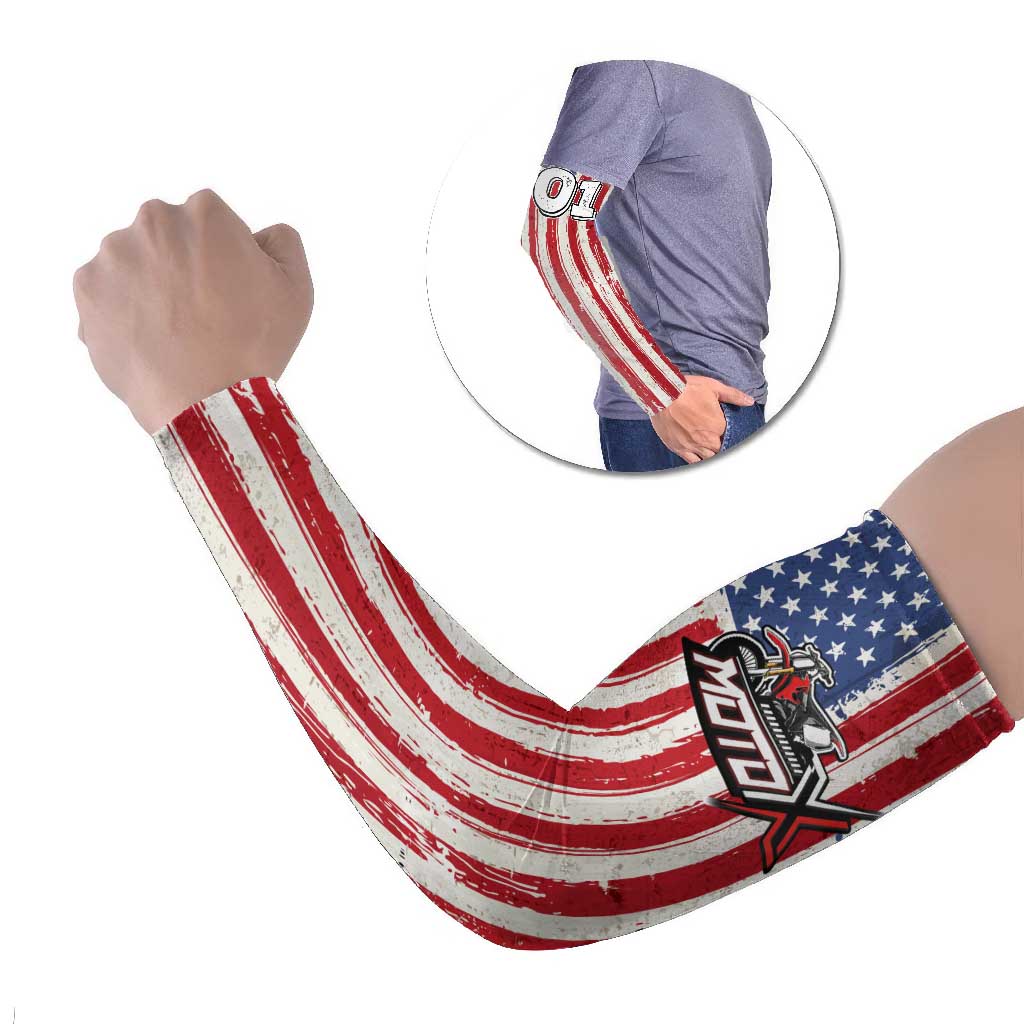 Personalized Motocross Rider Arm Sleeves with American Flag and Thin Blue Line Pattern - Wonder Print Shop