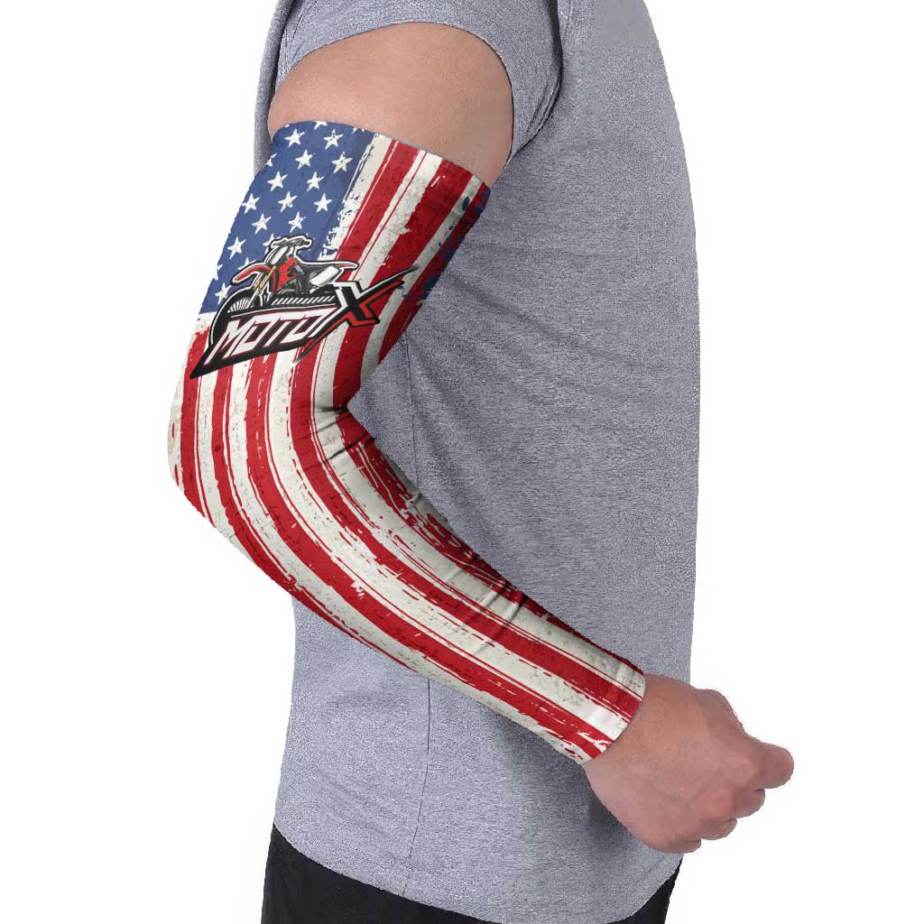 Personalized Motocross Rider Arm Sleeves with American Flag and Thin Blue Line Pattern - Wonder Print Shop