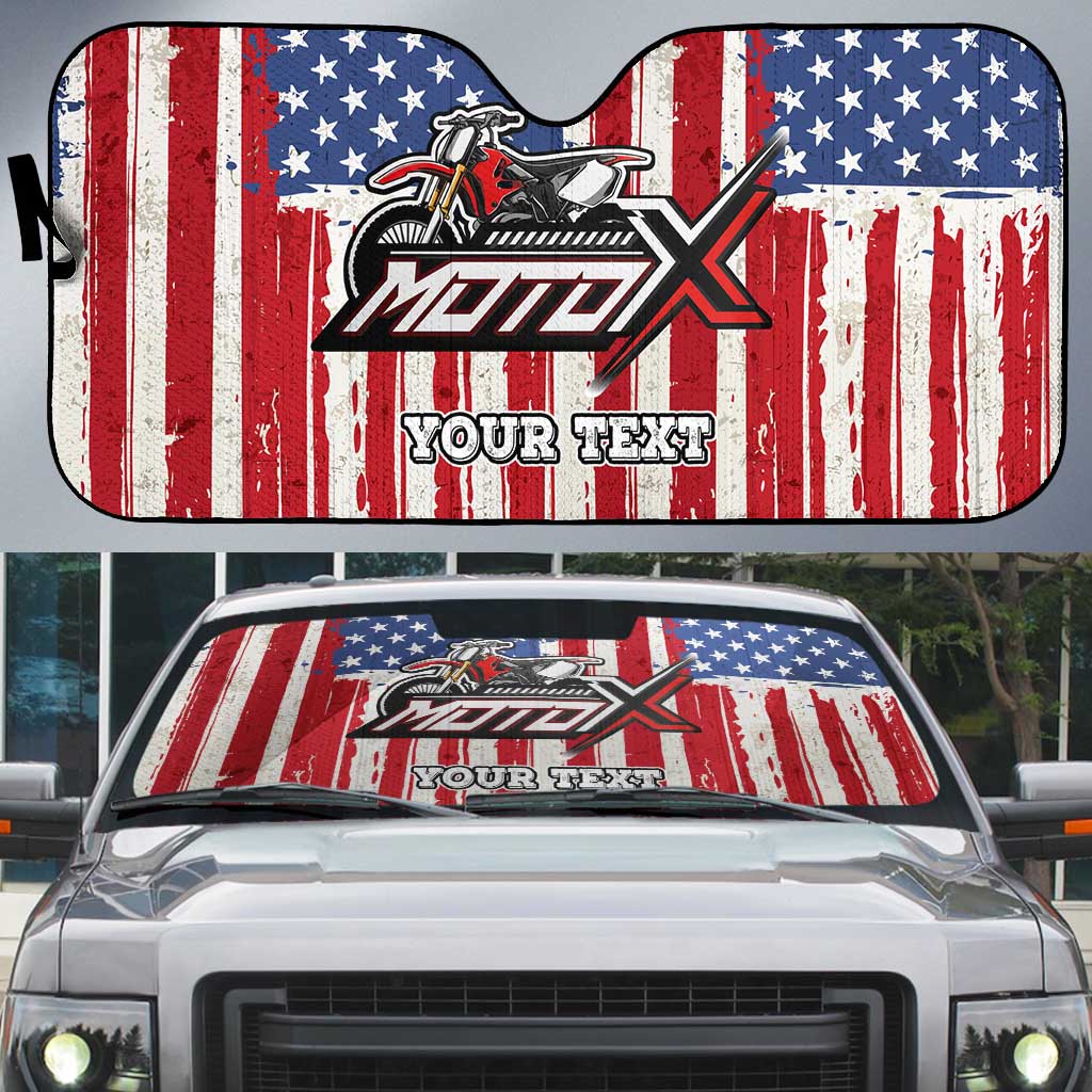 Personalized Motocross Rider Auto Sun Shade with American Flag and Thin Blue Line Pattern - Wonder Print Shop