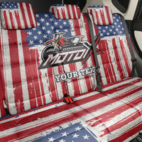 Personalized Motocross Rider Back Car Seat Cover with American Flag and Thin Blue Line Pattern - Wonder Print Shop