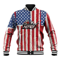 Personalized Motocross Rider Baseball Jacket with American Flag and Thin Blue Line Pattern - Wonder Print Shop