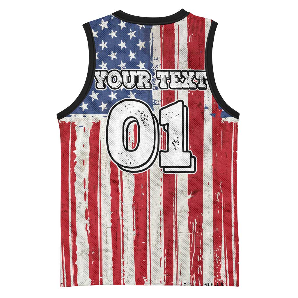 Personalized Motocross Rider Basketball Jersey with American Flag and Thin Blue Line Pattern - Wonder Print Shop