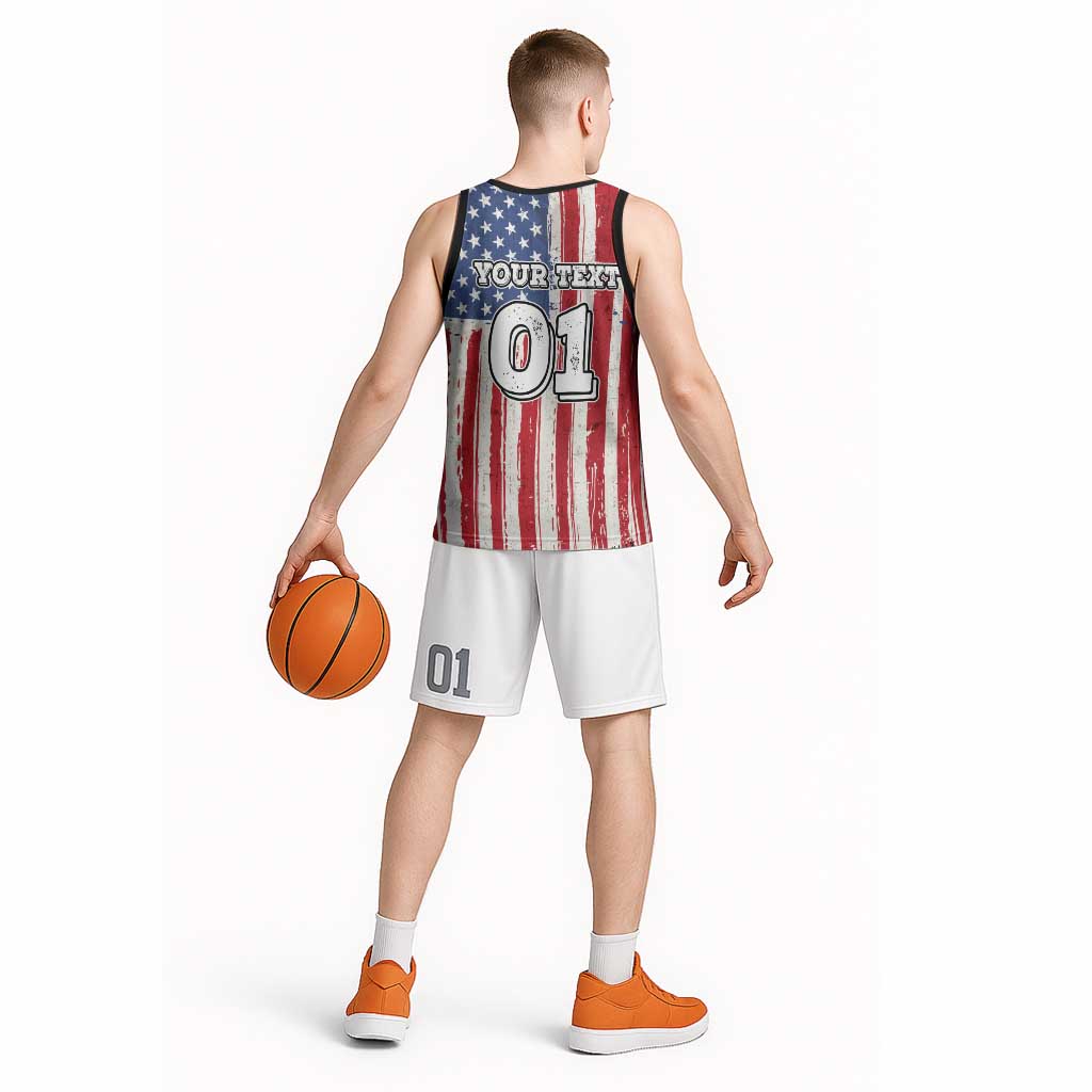 Personalized Motocross Rider Basketball Jersey with American Flag and Thin Blue Line Pattern - Wonder Print Shop