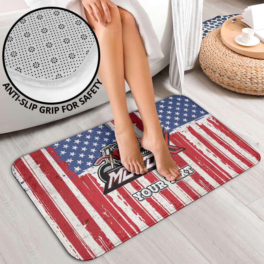Personalized Motocross Rider Bathroom Set with American Flag and Thin Blue Line Pattern - Wonder Print Shop