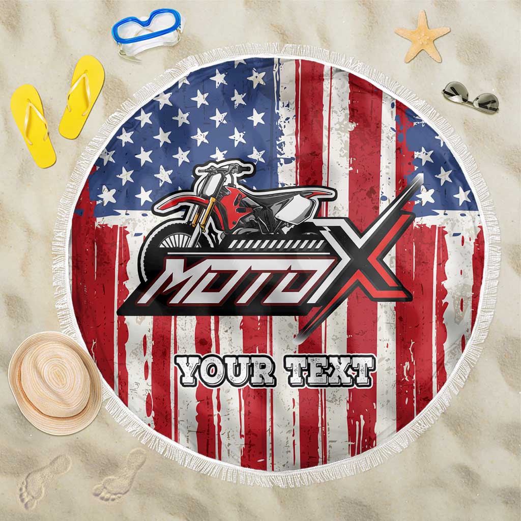 Personalized Motocross Rider Beach Blanket with American Flag and Thin Blue Line Pattern - Wonder Print Shop