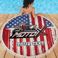 Personalized Motocross Rider Beach Blanket with American Flag and Thin Blue Line Pattern - Wonder Print Shop