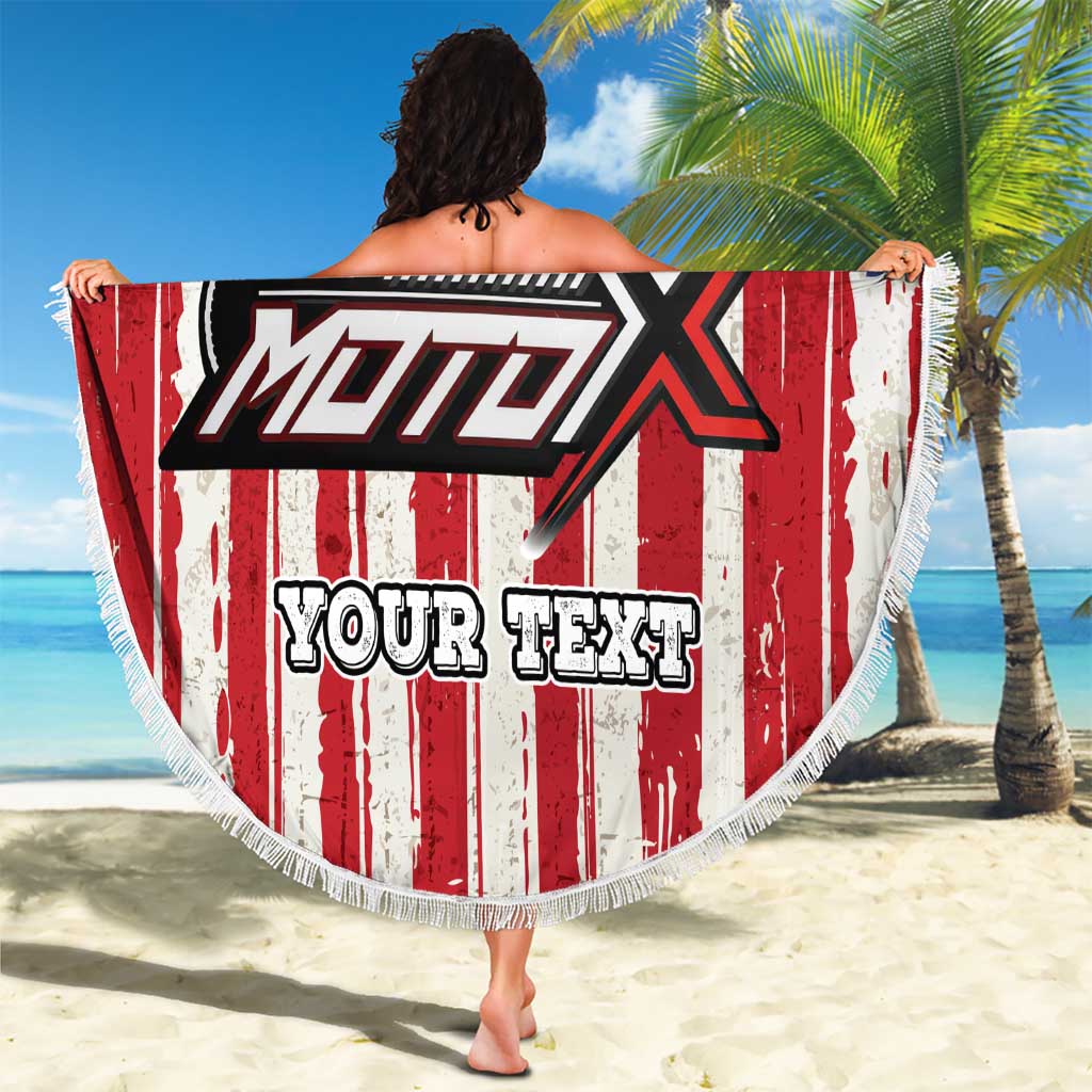Personalized Motocross Rider Beach Blanket with American Flag and Thin Blue Line Pattern - Wonder Print Shop