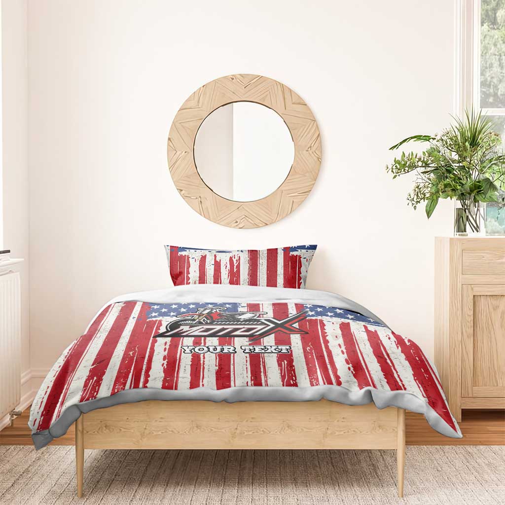 Personalized Motocross Rider Bedding Set with American Flag and Thin Blue Line Pattern - Wonder Print Shop