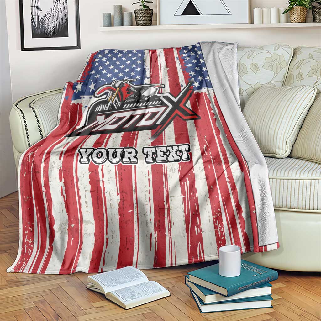 Personalized Motocross Rider Blanket with American Flag and Thin Blue Line Pattern - Wonder Print Shop