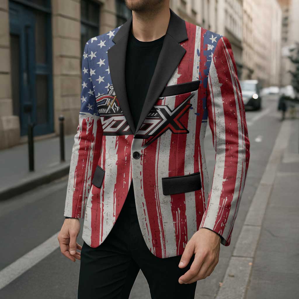 Personalized Motocross Rider Blazer with American Flag and Thin Blue Line Pattern - Wonder Print Shop