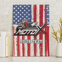 Personalized Motocross Rider Canvas Wall Art with American Flag and Thin Blue Line Pattern - Wonder Print Shop