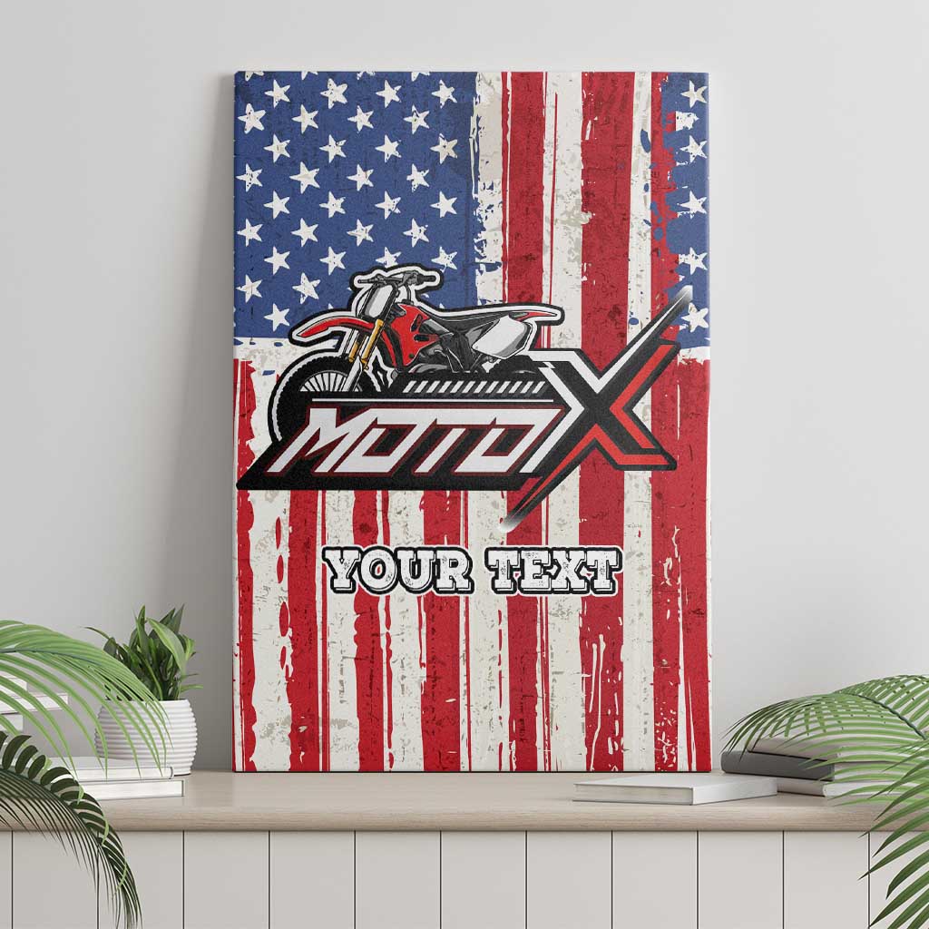 Personalized Motocross Rider Canvas Wall Art with American Flag and Thin Blue Line Pattern - Wonder Print Shop