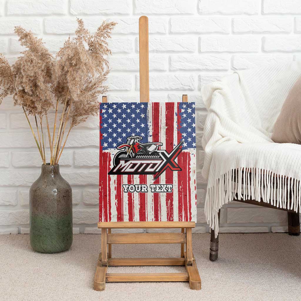 Personalized Motocross Rider Canvas Wall Art with American Flag and Thin Blue Line Pattern - Wonder Print Shop