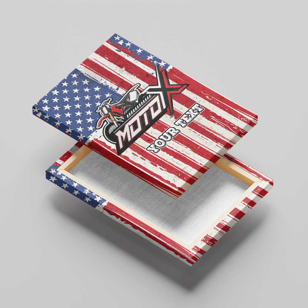 Personalized Motocross Rider Canvas Wall Art with American Flag and Thin Blue Line Pattern - Wonder Print Shop