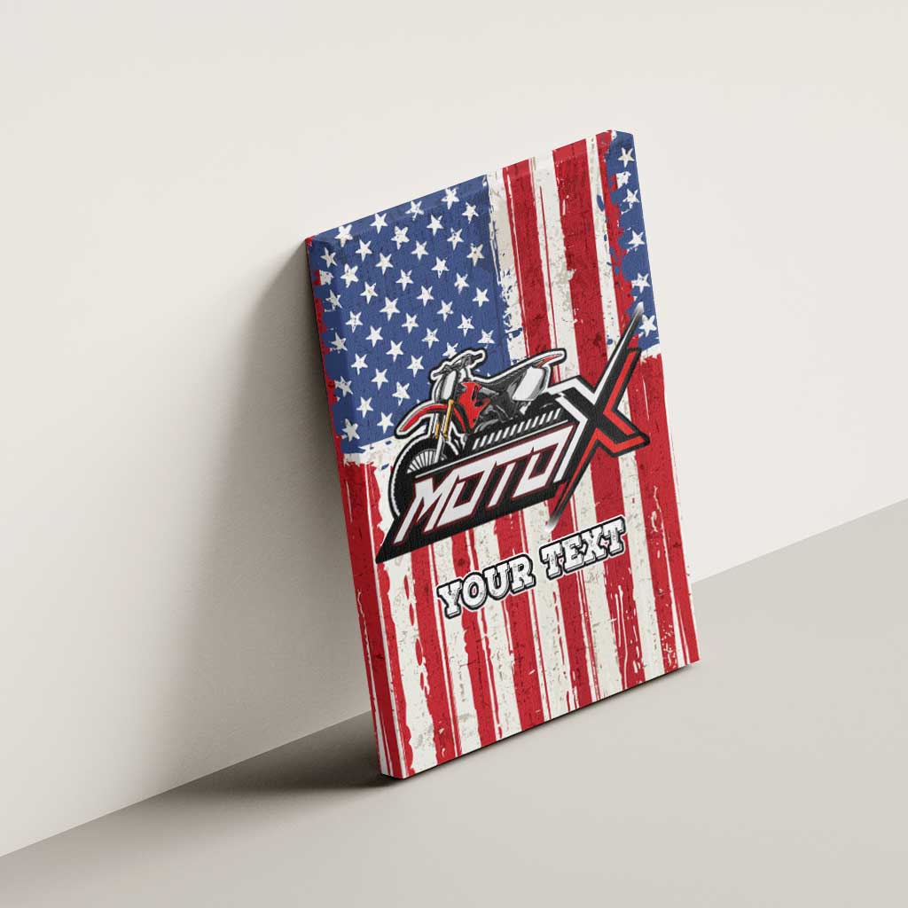 Personalized Motocross Rider Canvas Wall Art with American Flag and Thin Blue Line Pattern - Wonder Print Shop