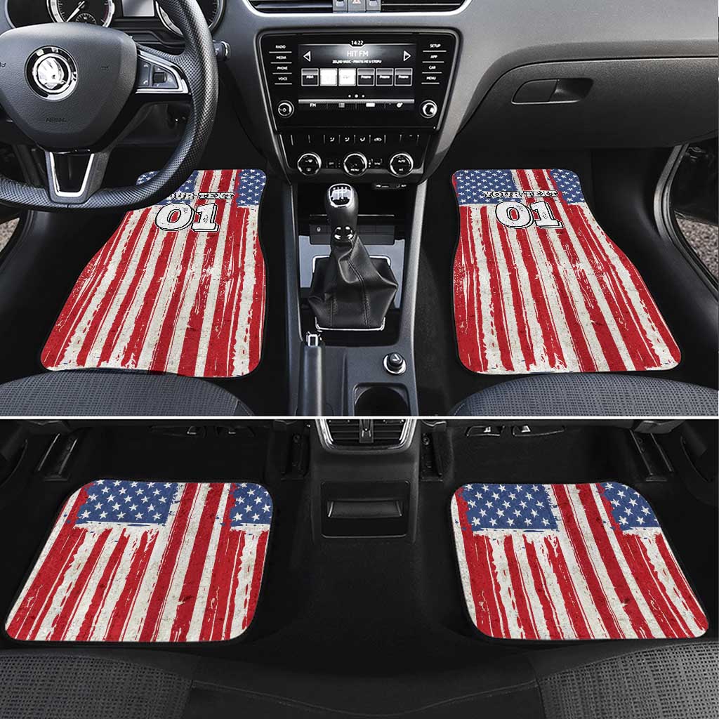 Personalized Motocross Rider Car Mats with American Flag and Thin Blue Line Pattern - Wonder Print Shop