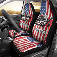 Personalized Motocross Rider Car Seat Cover with American Flag and Thin Blue Line Pattern - Wonder Print Shop