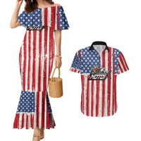 Personalized Motocross Rider Couples Matching Mermaid Dress and Hawaiian Shirt with American Flag and Thin Blue Line Pattern - Wonder Print Shop