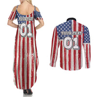 Personalized Motocross Rider Couples Matching Summer Maxi Dress and Long Sleeve Button Shirt with American Flag and Thin Blue Line Pattern - Wonder Print Shop