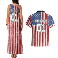 Personalized Motocross Rider Couples Matching Tank Maxi Dress and Hawaiian Shirt with American Flag and Thin Blue Line Pattern - Wonder Print Shop