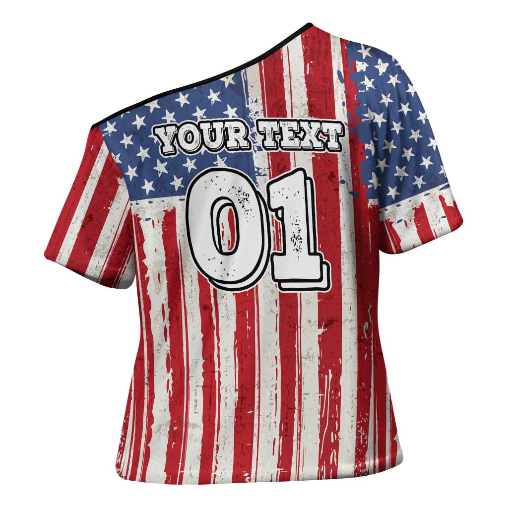 Personalized Motocross Rider Cross Shoulder Shirt with American Flag and Thin Blue Line Pattern - Wonder Print Shop