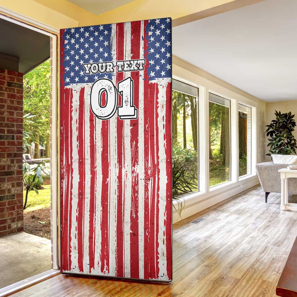 Personalized Motocross Rider Door Cover with American Flag and Thin Blue Line Pattern - Wonder Print Shop