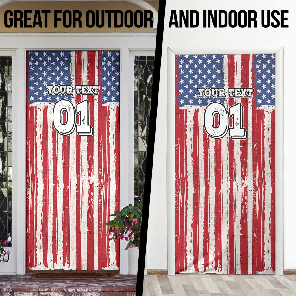 Personalized Motocross Rider Door Cover with American Flag and Thin Blue Line Pattern - Wonder Print Shop