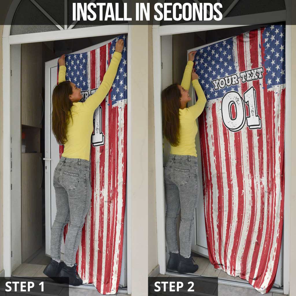 Personalized Motocross Rider Door Cover with American Flag and Thin Blue Line Pattern - Wonder Print Shop