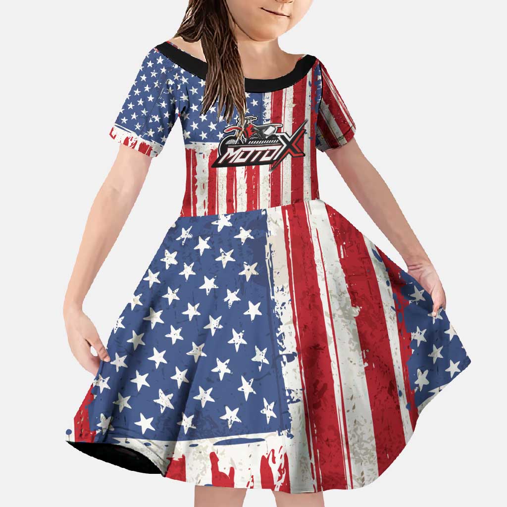 Personalized Motocross Rider Family Matching Long Sleeve Bodycon Dress and Hawaiian Shirt with American Flag and Thin Blue Line Pattern - Wonder Print Shop