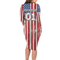 Personalized Motocross Rider Family Matching Long Sleeve Bodycon Dress and Hawaiian Shirt with American Flag and Thin Blue Line Pattern - Wonder Print Shop