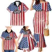 Personalized Motocross Rider Family Matching Mermaid Dress and Hawaiian Shirt with American Flag and Thin Blue Line Pattern - Wonder Print Shop