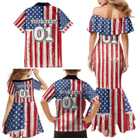 Personalized Motocross Rider Family Matching Mermaid Dress and Hawaiian Shirt with American Flag and Thin Blue Line Pattern - Wonder Print Shop