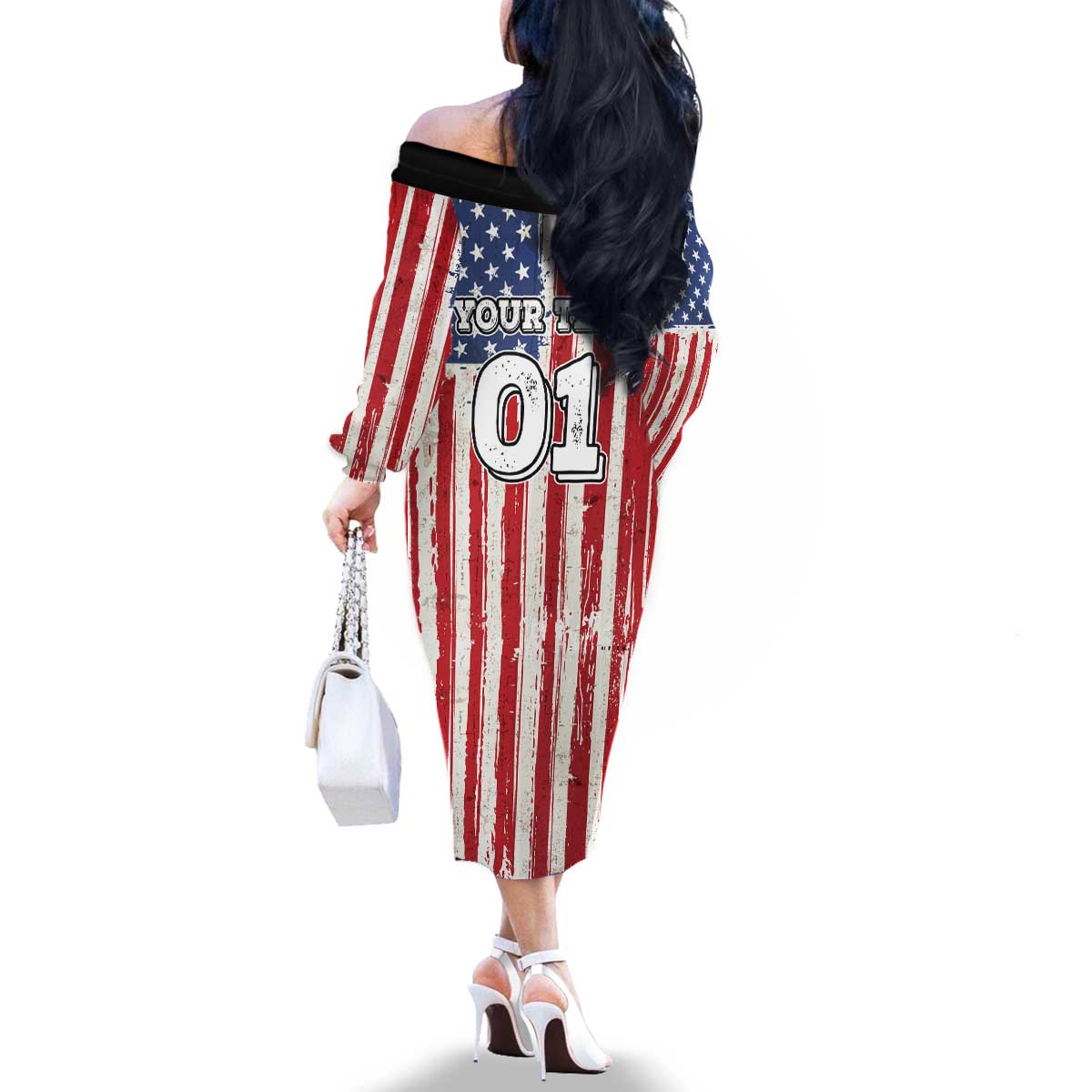 Personalized Motocross Rider Family Matching Off The Shoulder Long Sleeve Dress and Hawaiian Shirt with American Flag and Thin Blue Line Pattern - Wonder Print Shop