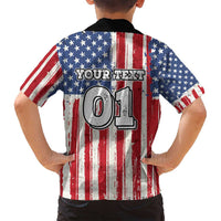 Personalized Motocross Rider Family Matching Off Shoulder Maxi Dress and Hawaiian Shirt with American Flag and Thin Blue Line Pattern - Wonder Print Shop