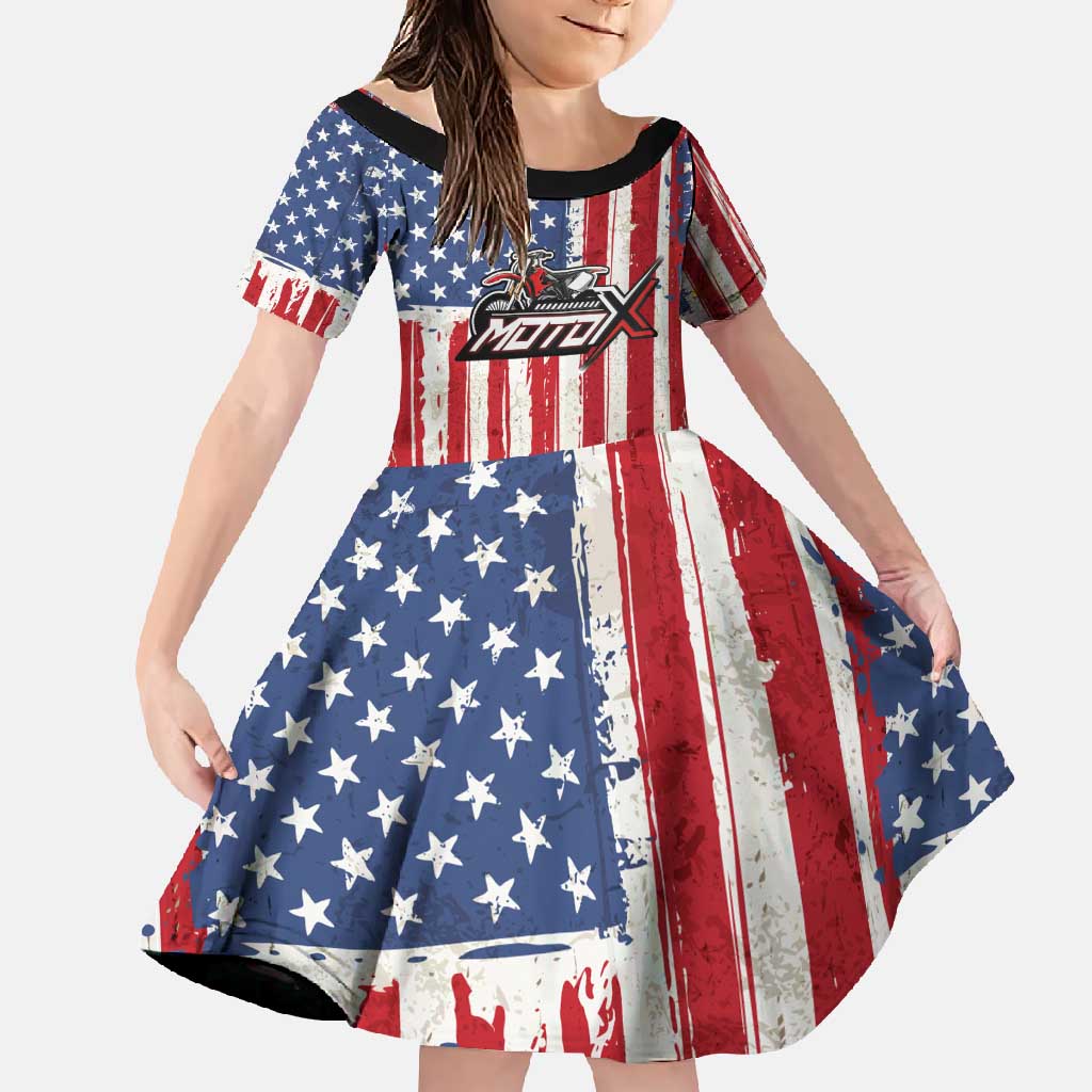 Personalized Motocross Rider Family Matching Off Shoulder Maxi Dress and Hawaiian Shirt with American Flag and Thin Blue Line Pattern - Wonder Print Shop