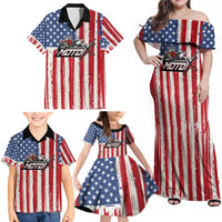 Personalized Motocross Rider Family Matching Off Shoulder Maxi Dress and Hawaiian Shirt with American Flag and Thin Blue Line Pattern - Wonder Print Shop