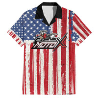 Personalized Motocross Rider Family Matching Off Shoulder Maxi Dress and Hawaiian Shirt with American Flag and Thin Blue Line Pattern - Wonder Print Shop