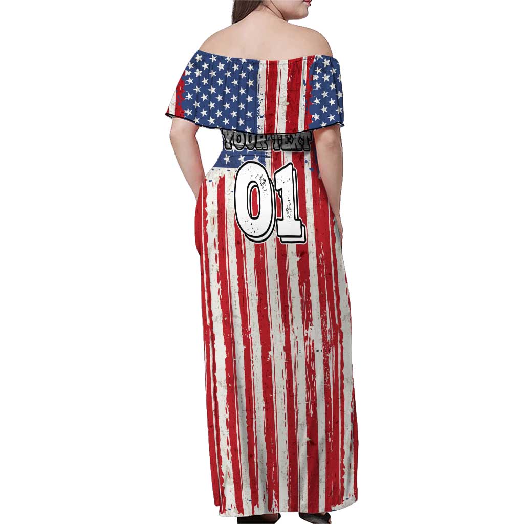 Personalized Motocross Rider Family Matching Off Shoulder Maxi Dress and Hawaiian Shirt with American Flag and Thin Blue Line Pattern - Wonder Print Shop