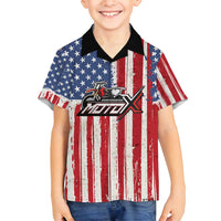 Personalized Motocross Rider Family Matching Off Shoulder Maxi Dress and Hawaiian Shirt with American Flag and Thin Blue Line Pattern - Wonder Print Shop