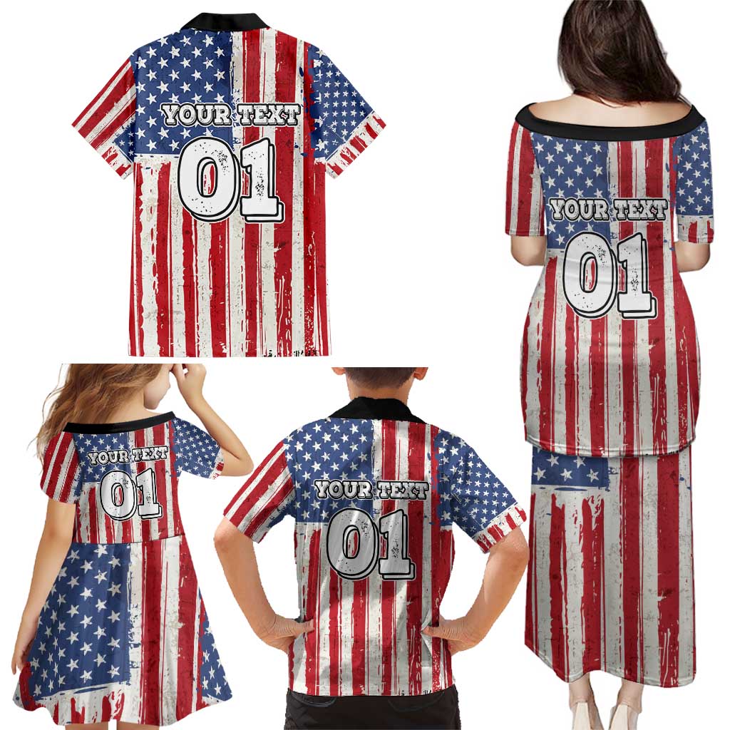 Personalized Motocross Rider Family Matching Puletasi and Hawaiian Shirt with American Flag and Thin Blue Line Pattern - Wonder Print Shop
