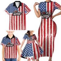 Personalized Motocross Rider Family Matching Short Sleeve Bodycon Dress and Hawaiian Shirt with American Flag and Thin Blue Line Pattern - Wonder Print Shop
