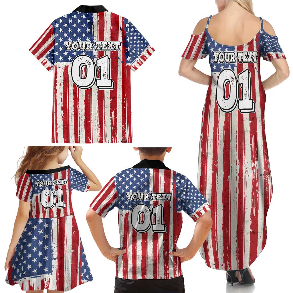 Personalized Motocross Rider Family Matching Summer Maxi Dress and Hawaiian Shirt with American Flag and Thin Blue Line Pattern - Wonder Print Shop