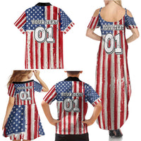 Personalized Motocross Rider Family Matching Summer Maxi Dress and Hawaiian Shirt with American Flag and Thin Blue Line Pattern - Wonder Print Shop
