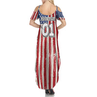 Personalized Motocross Rider Family Matching Summer Maxi Dress and Hawaiian Shirt with American Flag and Thin Blue Line Pattern - Wonder Print Shop