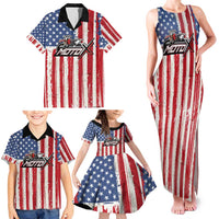 Personalized Motocross Rider Family Matching Tank Maxi Dress and Hawaiian Shirt with American Flag and Thin Blue Line Pattern - Wonder Print Shop